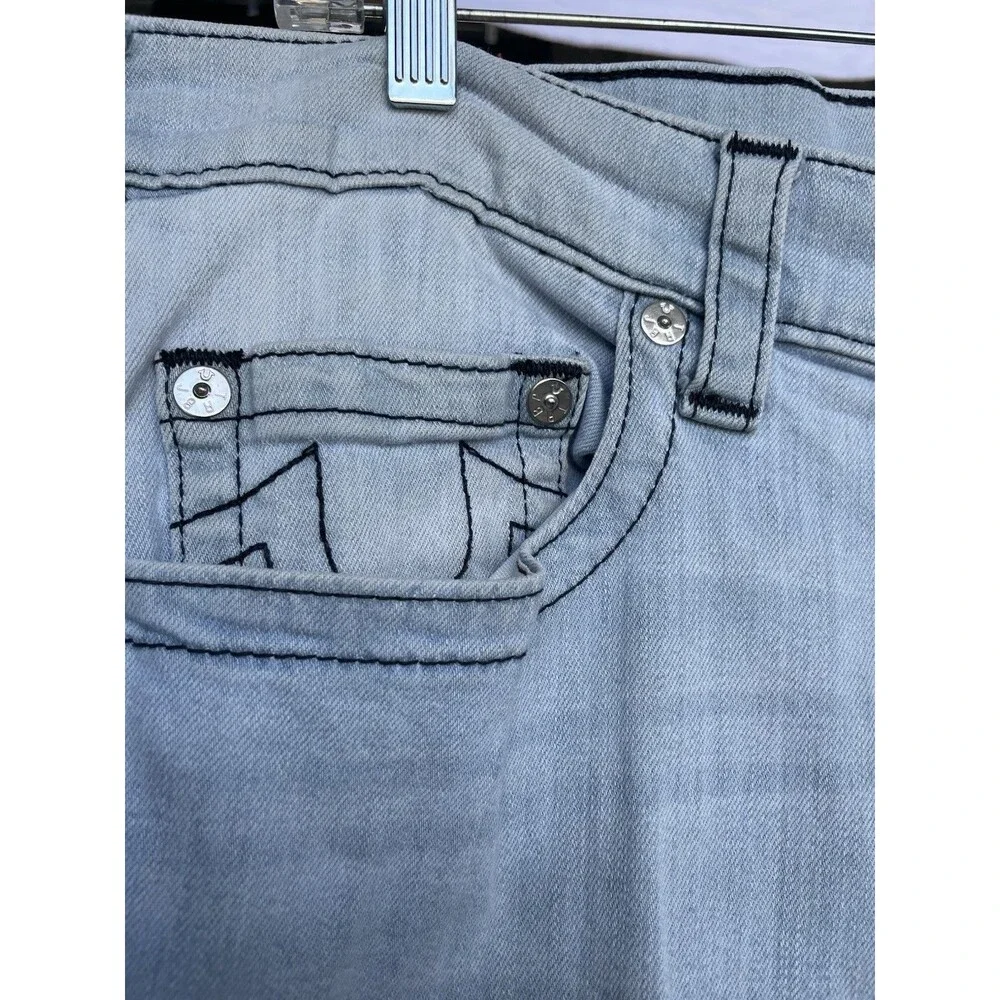 True Religion Rocco Relaxed Skinny Men's W34 L34 Moto Stretch Light Blue Jeans